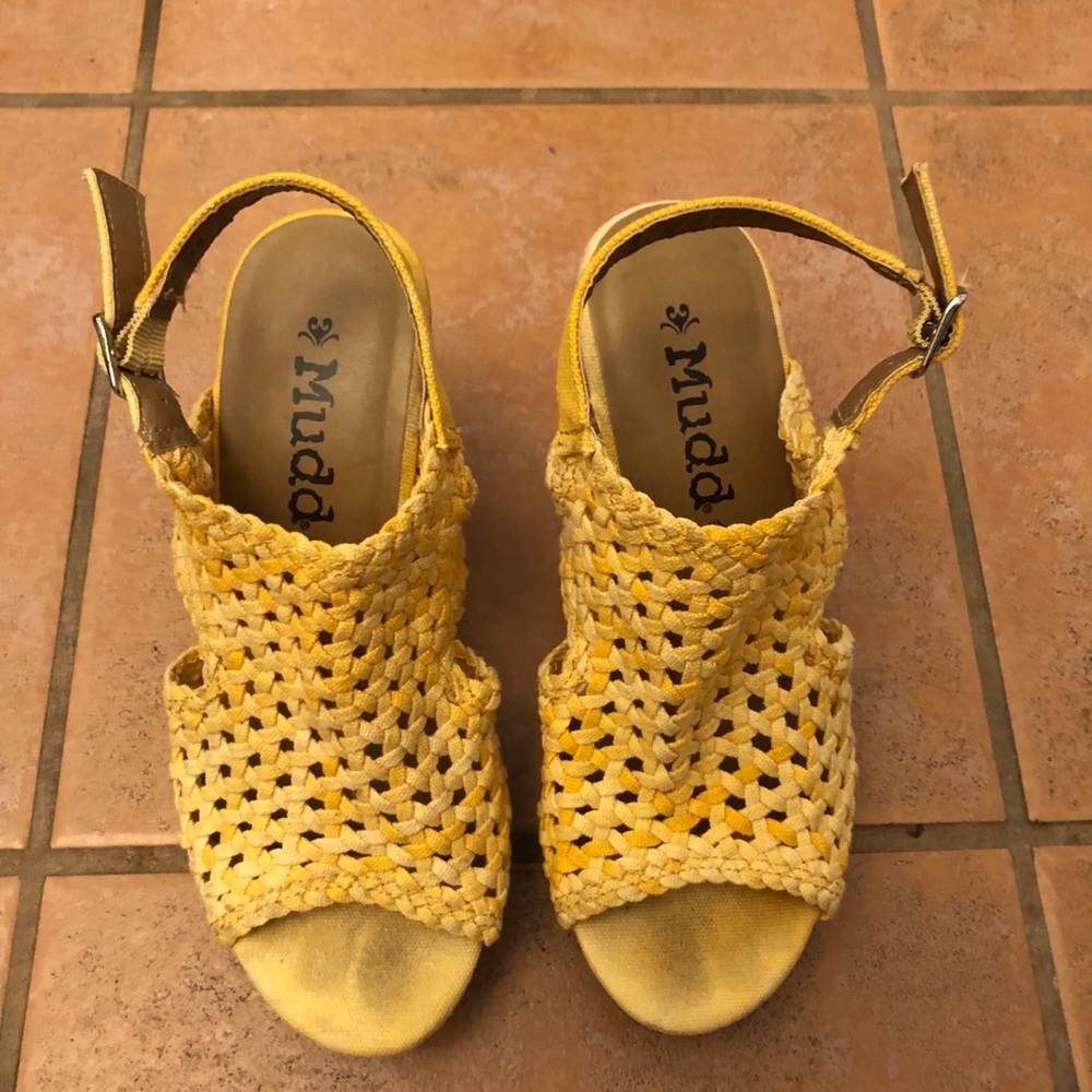 Yellow Crochet Wedge Sandals SZ. 7